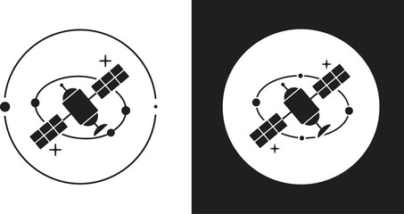 Satellite orbit illustration in black and white, space communication, global connection, GPS technology, futuristic space science and astronomy concept design