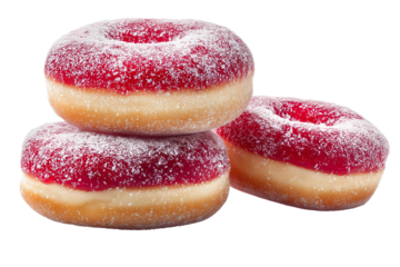 Three jelly donuts isolated on transparent background