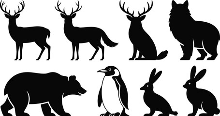 Black animal silhouettes vector art deer wolf
