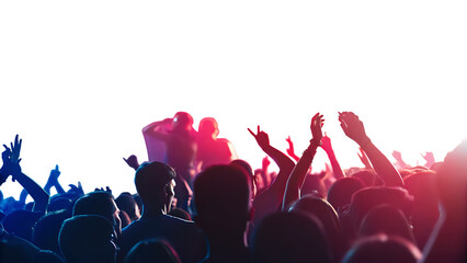 silhouette of concert crowd with vibrant stage isolated on white background, png, ai generated