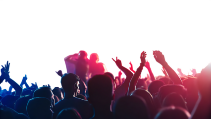 silhouette of concert crowd with vibrant stage isolated on white background, png, ai generated