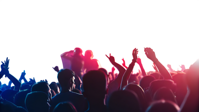 silhouette of concert crowd with vibrant stage isolated on white background, png, ai generated