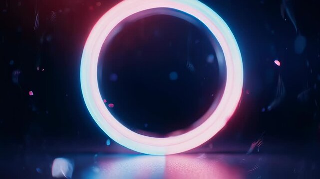 A vibrant, glowing neon ring against a dark background, reminiscent of futuristic tech