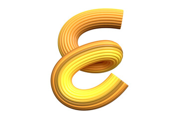 Intertwined yellow stripes alphabet letter E. High quality 3D rendering isolated design element.
