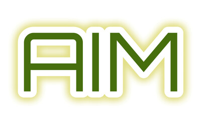 AIM Word Art with Bold Geometric Typography in Green, Featuring White and Yellow Glow Effects and Interconnected Letter Design for a Modern, Motivational, and Visually Impactful Statement