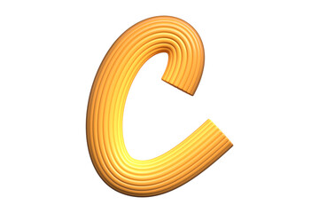 Vibrant orange and yellow tube 3D letter C. High quality 3D rendering modern alphabet design.