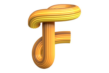 Sweet caramel style 3D typography letter F. High quality 3D rendering of a bold font character.