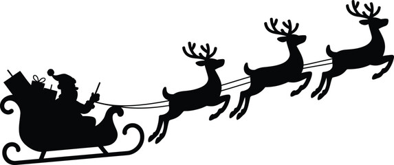 Santa sleigh flying reindeer gifts vector