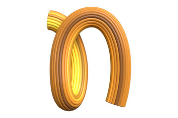 Creative knotted 3D font character N. High quality 3D rendering playful typography element.