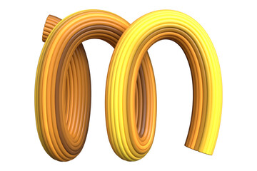 3D Yellow honey single line alphabet letter M. High quality 3D rendering.