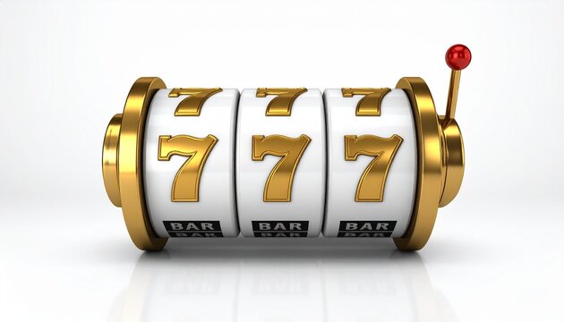 Slot machine jackpot with golden 777 in casino vibes on white background, Generated with AI.