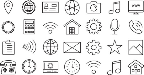 Collection of universal outline icons symbol for website design and mobile