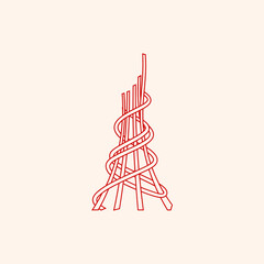 Abstract Red Sculpture with Spiraling Elements