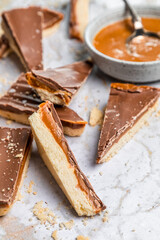 Caramel Shortbread Slices on Marble