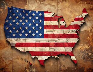 Map of the United States of America with flag overlay