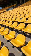 Bright yellow stadium seats arranged in neat rows create vibrant and inviting atmosphere for spectators