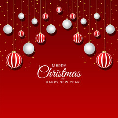 Christmas background with red and white ball christmas ornaments