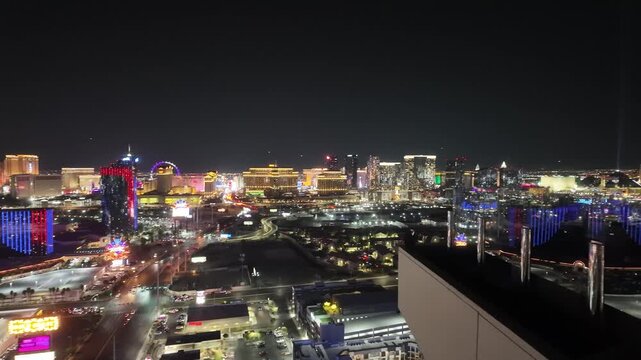 Panoramic View of Las Vegas Skyline From Rooftop Terrace at Night