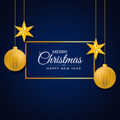 Clean merry christmas and happy new year background golden ball and golden stars
