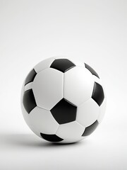 A close-up shot of a classic black and white soccer ball on a white background