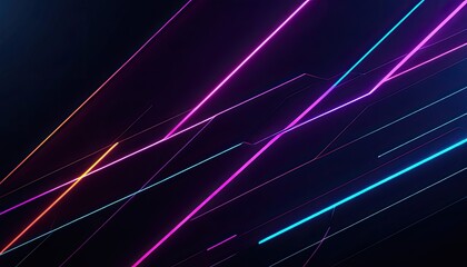 Vibrant neon light streaks dance across a dark background
