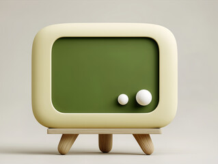 Retro 3D television icon with green screen on wooden legs