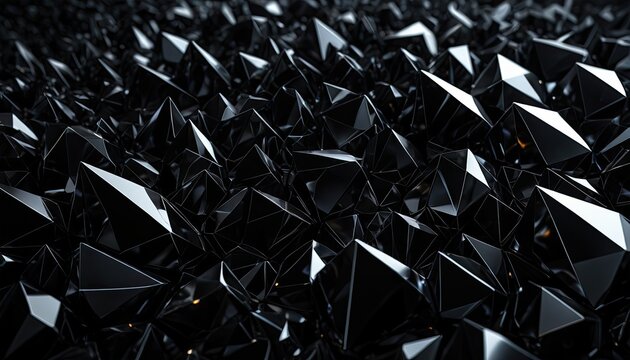 Shiny black crystal cluster with sharp, geometric shapes