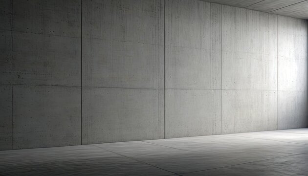 Concrete wall and floor in an empty modern space, illuminated by light