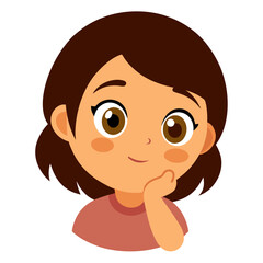 Cartoon girl with brown hair and eyes looking thoughtful illustration of a child character