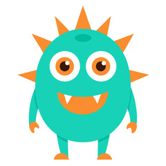 Cheerful teal monster with orange spikes a friendly cartoon character design art illustration