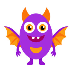 Cute Cartoon Monster Character Design with Horns and Wings for Childrens Illustration