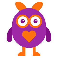 Cute and Funny Purple Monster Illustration with Orange Details isolated on White Background for Children