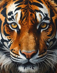 Majestic close-up of a tiger's face with vibrant fur