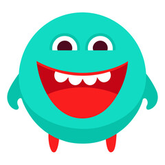 Cute teal monster with a big red mouth smiling isolated on white background illustration design