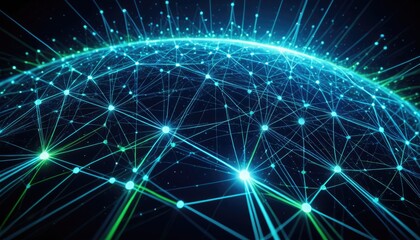 Glowing digital sphere with interconnected nodes and lines, network visualization