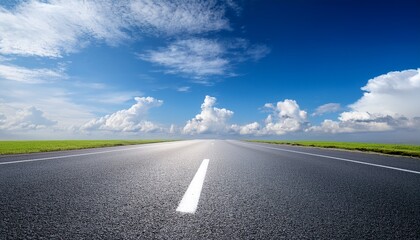 empty asphalt road and blue sky with white clouds road background with blue sky with clouds