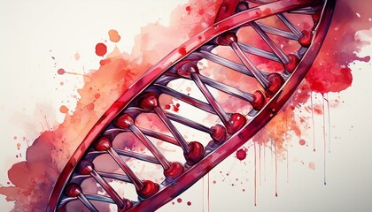 red dna strand with watercolor splatter