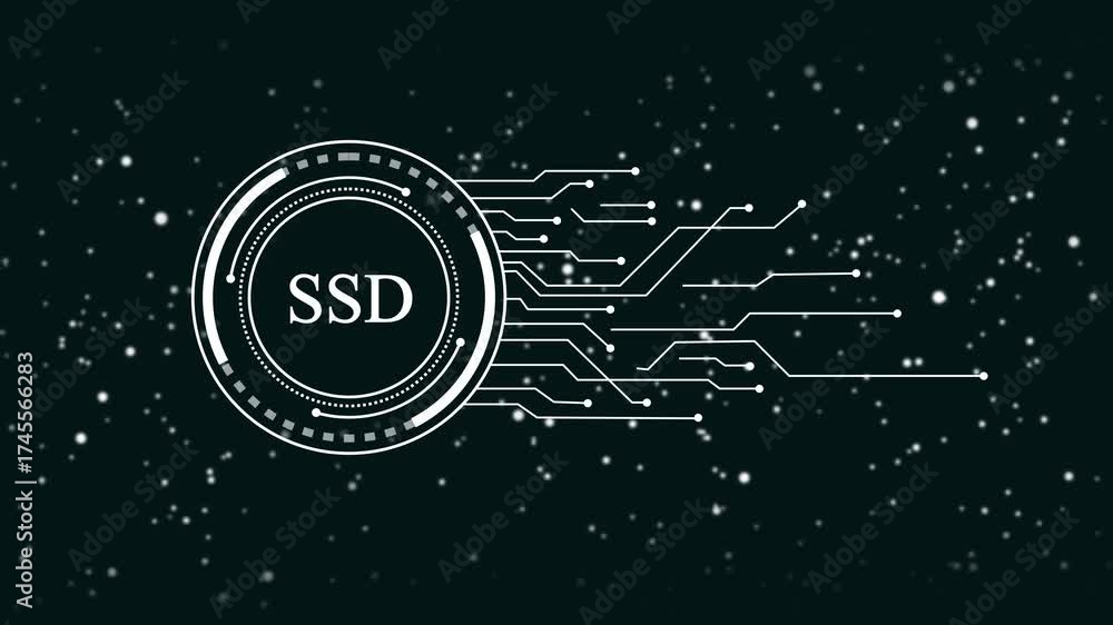 Wall mural futuristic s d technology interface glowing circle with data transfer lines and digital particles on