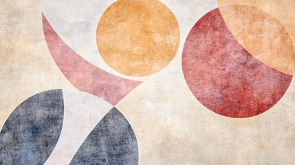 Abstract watercolor painting with overlapping circles and semi-circles on a textured background.