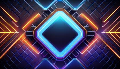 sleek and modern dark background with glowing geometric shapes neon accents and a dynamic abstract digital composition 3d rendered futuristic design with a minimalist high tech aesthetic