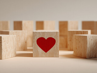 Wooden Cube Heart on Minimal Desk