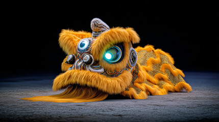Chinese lion dance mask in traditional style with bright colors for cultural events