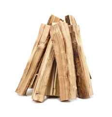 Stack of firewood logs isolated on white background.