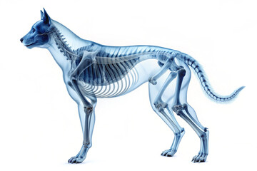 Canine Anatomy: A detailed skeletal rendering of a dog, showcasing the intricate bone structure, essential for veterinary, educational, and scientific purposes. 