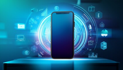 smartphone glowing with ai interface innovation framed by minimalist office style innovation mood perfect for tech and business creative concepts