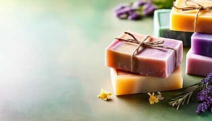 hand made soap bars background with copy space