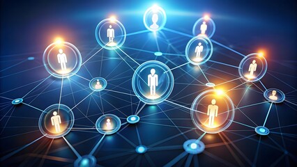 Digital network of glowing human connection icons representing global communication and community