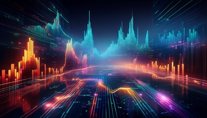 cybernetic stock market data streams flowing