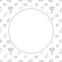 sausage frame. doodle grill sausage circle frame. hand drawn sausage frame background. grill sausage background