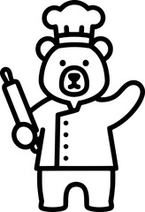 Chef Bear Icon Line Art